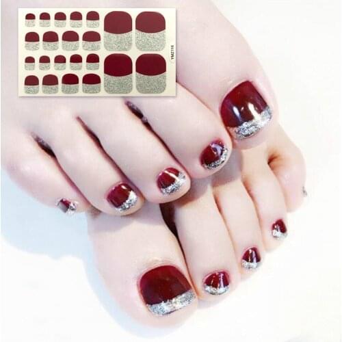 22tips/sheet Eco-Friendly Toenail Sticker Professional Multicolor Toe Nail Wraps Stickers DIY Adhesive Decals Manicure Wholesale