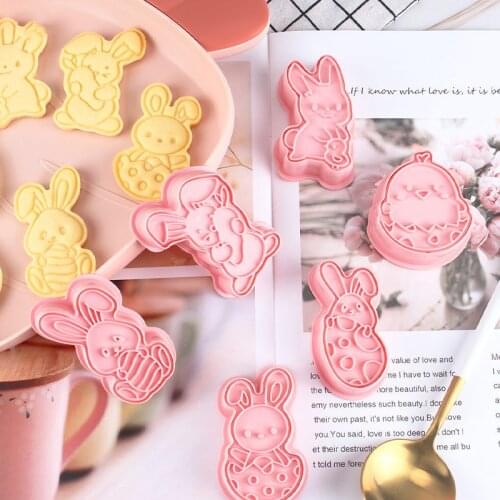 6Pcs/set Rabbit Shape Cookie Cutters Plastic 3D Cartoon Pressable Biscuit Mold Cookie Stamp Kitchen Baking Pastry Bakeware