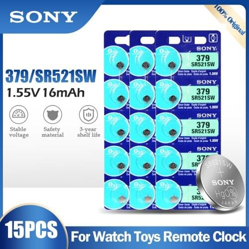 15PCS Sony 379 SR521SW 1.55V Silver Oxide Battery AG0 LR69 D379 SR63 V379 For Watch Toys Remote Button Cell Coin MADE IN JAPAN