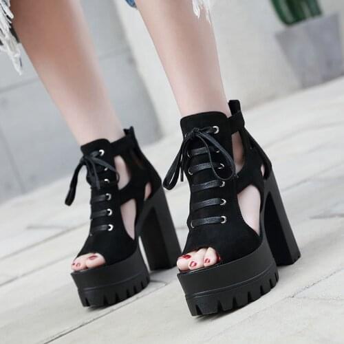 Ankle Strap Summer Fashion Women Sandals Open Toe Platform Shoes High Thick Heels Female Black Platform Sandals Party Shoes