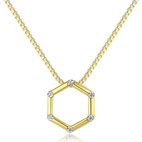 MetJakt S925 Sterling Silver Simple Fashion 3A Zircon Hexagonal Smooth Pendant Necklace