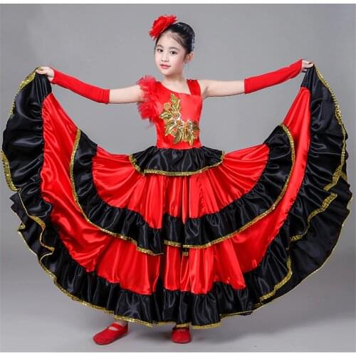 Children Spanish Flamengo Dress for Girl Bullfighting KIds Belly Dance Costume Ballroom Gypsy Chorus Stage Performance Vestidos