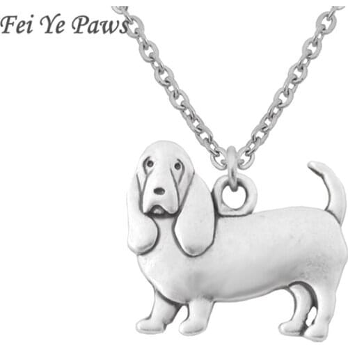 Fei Ye Paws Vintage 3D Basset Hound Pendant Stainless Steel Chain Necklace Boho Dog Choker Women Men Jewelry Best Friend Gifts