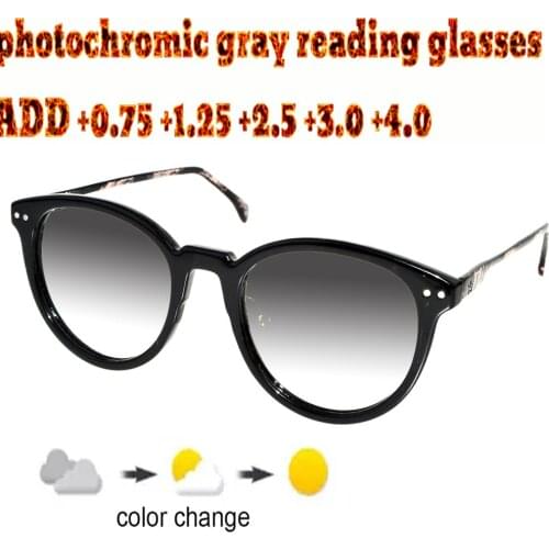 Photochromic Gray Reading Glasses Round Ultralight Trend High Quality Fashion Men Women+1.0 +1.5 +1.75 +2.0 +2.5 +3 +3.5 +4