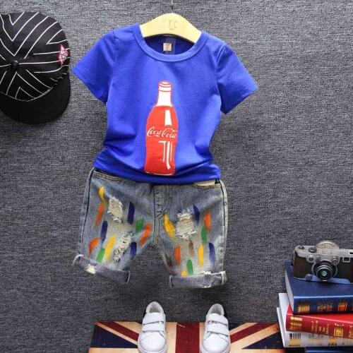Retail Childrens clothing short-sleeved T-shirt suit 2018 new 2-3-4-5-6-7 years old boy summer two-piece tide