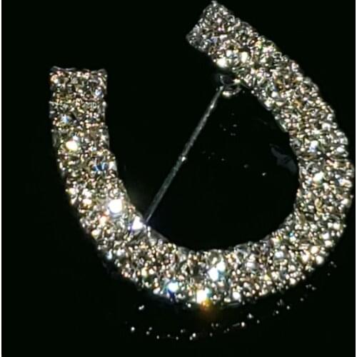 Crystal Handmade Lucky Horseshoe Brooch Jewelry Western Cowboy Lapel Pin Gift in Clear Rhinestone