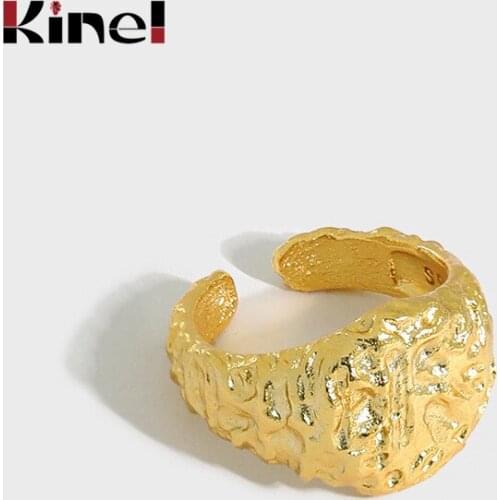Kinel Silver 925 Jewelry Crumpled Tin Foil Texture Concave Convex Surface Irregular Minimalist Rings for Women Adjustable