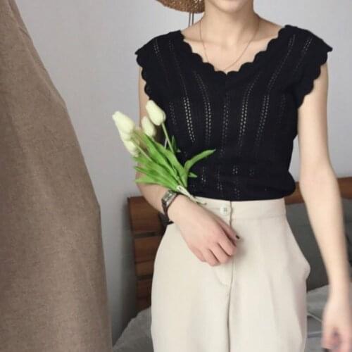 Korean Fashion Women Tops Sexy Summer Lady Ice Silk V-neck Camisole Top Woman Knitted Sleeveless Camis Tees Top Sleeveless