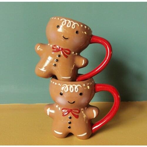 Gingerbread Man Mug Christmas Ceramic Tea Mugs 3D Gingerbread Man Ceramic Cup Milk Coffee Water Cup Mug Couples Xmas Gifts