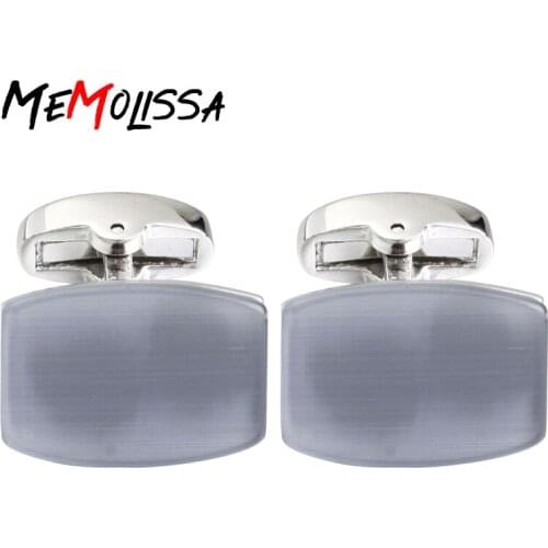 MeMolissa Gray Opals Classic Business Shirt Cufflinks for mens Brand cuff button cuff links High Quality abotoaduras Jewelry