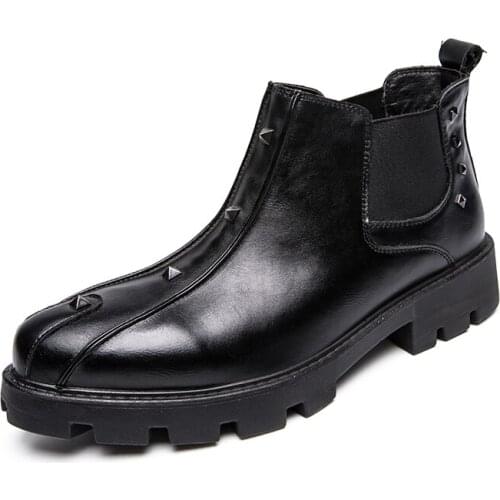 Men Winter Shoes Chelsea Boots Man High Quality Genuine Leather Rivet Black Fashion Comfortable Chealsea British Boot Man