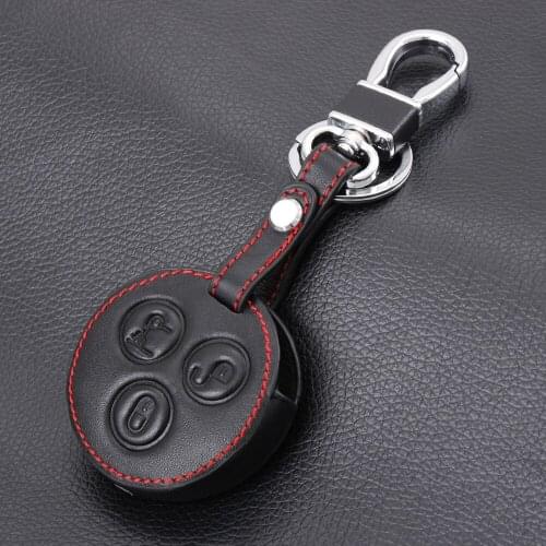 VCiiC Genuine Leather Men Car Key Bag Case Cover Key Holder Chain For SMART Fortwo 3 Button For Mercedes Benz Case