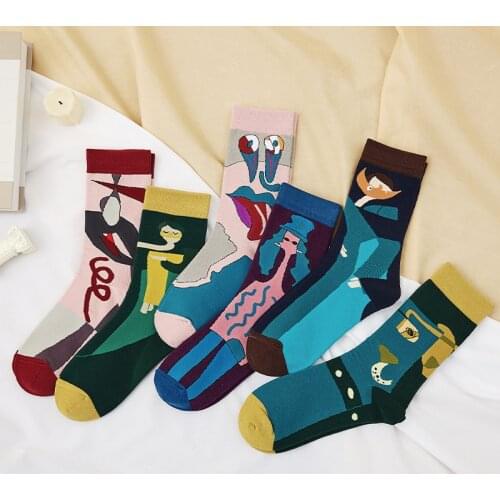 PEONFLY Couples Outdoor Skateboard Socks Autumn Creative Abstract Art Harajuku Hip Hop Street Sock Colorful Happy Funny Socks
