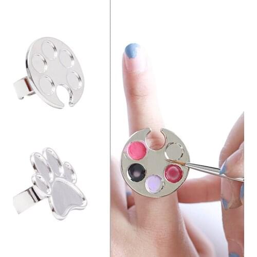 New Mini Finger Nail Art Mixing Palette For Free Hand Manicure Ring Nail Tools Metal