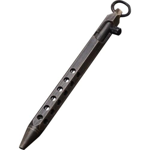 2021 New Solid Brass Gel Ink Pen Retro Hexagonal Bolt Action Writing Tool Stationeries