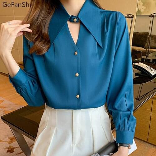 New Arrival Autumn Winter V-Neck Satin Chiffon Blouse Shirt Elegant Office Ladies Casual Shirts Chic Blusas Tops