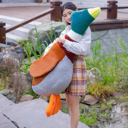 Simulation Huge Wild Duck Plush Toys Lovely Poultry Garden Duck Pillow Rabbit Fur Stuffed Soft Animal Dolls Birthday Gifts
