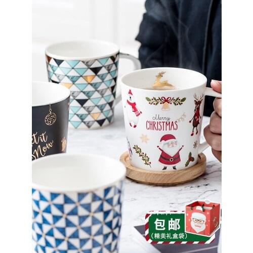 Christmas Nordic creative Christmas cup mug water milk coffee ceramic festival cup with cover household large capacity gift box