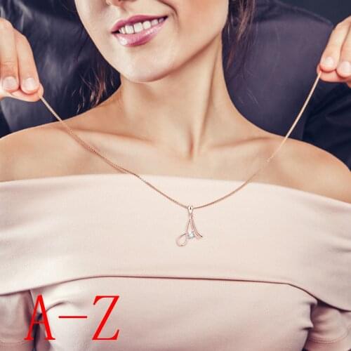 Crystal Alphabet Pendants Rose Gold Mini A-Z Letter Pendant Necklace Shinning 26 Initial Collares Jewelry Party Wedding Gift NEW