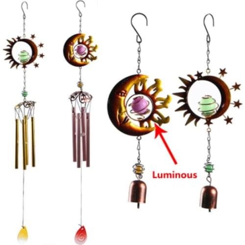 Best-selling Wind Bell Luminous Sun Moon Shape Wind Chime Garden Decoration Luminous Metal Arts Creative Home Hanging Ornaments