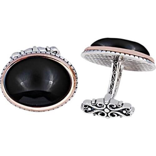 Silver Black Onix Stone Oval Cufflinks