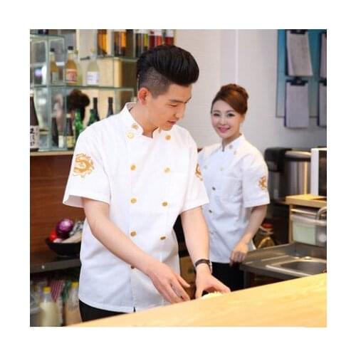 Chef Men and Women Stand Collar Single Breasted Summer breathable Short Sleeve Casual Restaurant Cook Wear Catering Uniforms