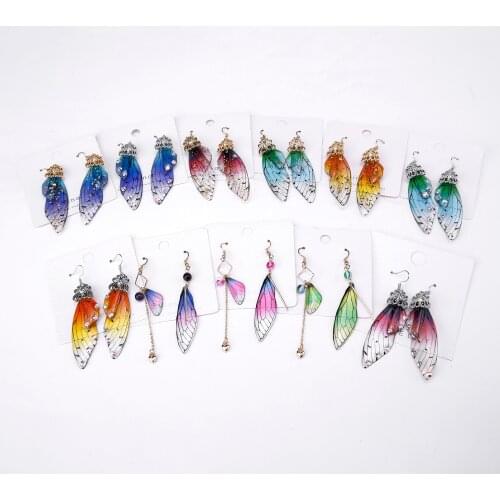Temperament Fairy Long Earrings Butterfly Wings Drop Earrings Dreamy Gradient Color Asymmetric Earrings Romantic Bridal Jewelry