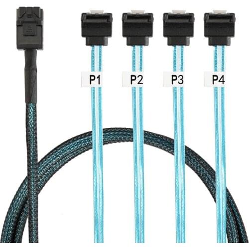 Angled 4 SATA Target Hard Disk 6Gbps to Internal Mini SAS SFF-8643 Host Data Server Raid Cable 1m