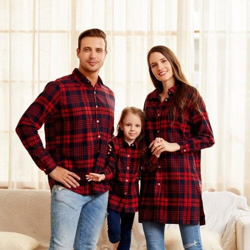 PatPat 2021 New Autumn and Spring Plaid Striped Cotton Family Matching Shirts Button Front Shirts Family Look Tops