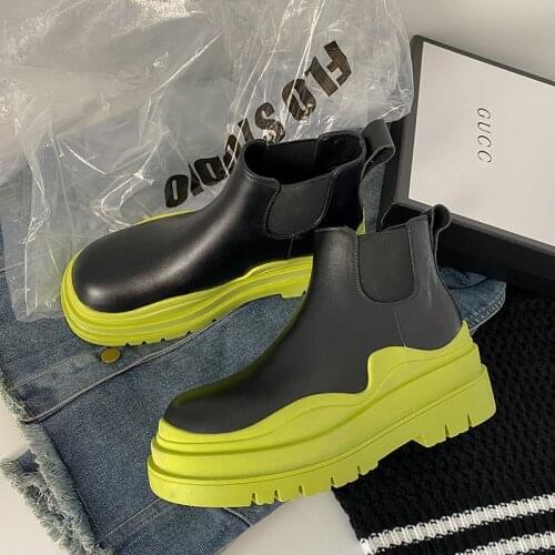 SKLFGXZY 2021 British Style Genuine Leather Chelsea Boots Female Round Toe Platform Boots Bottom Ankle Boots Women