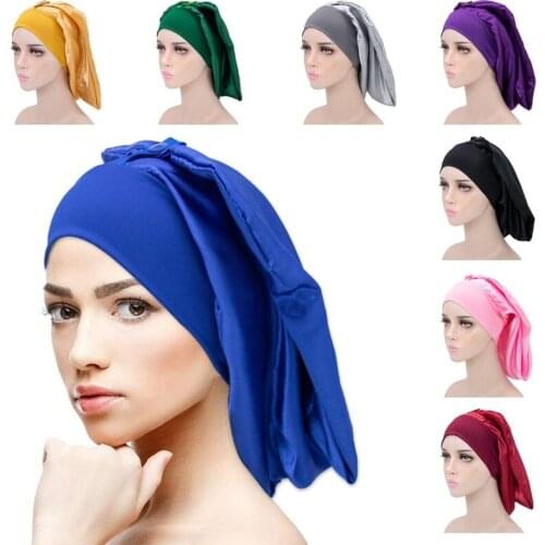 Women Hats Fashion Metal Button Long Tube Color Tin Nightcap Solid Color Wide Edge Elastic Shower Cap Adult Chemotherapy Cap 181