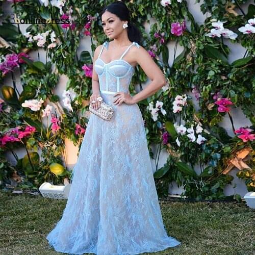 Sky Blue Evening Dress Long Spaghetti Strap Floor Length Long Evening Dresses Elegant Formal Party Gowns vestido-de-festa-longo