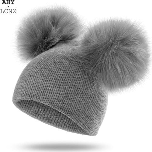 Winter Warm Children Knitted hat Toddler Kids Baby Wool Hat Knit Beanie Cap Windproof Big Pompom Baby Boys Girls Fur Pom Pom Hat