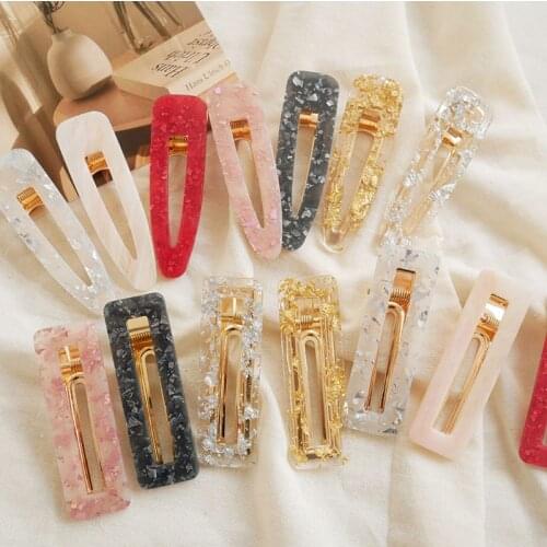 1PC New Women Girls Acrylic Hollow Geometric Rectangle Hair Clips Tin Foil Sequins Hairpins Barrettes Hair Accessories