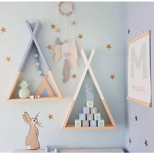 1pcs Nordic Wooden Triangle Shelf Wall Hanging Display Storage Rack Crafts DIY Baby Room Home Decoration Accessories