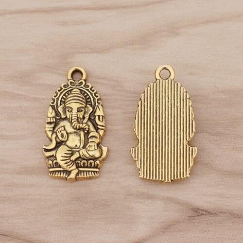 10 Pieces Antique Gold Ganesha Buddha Elephant Charms Pendants Beads for Necklace DIY Jewellery Making 28x16mm