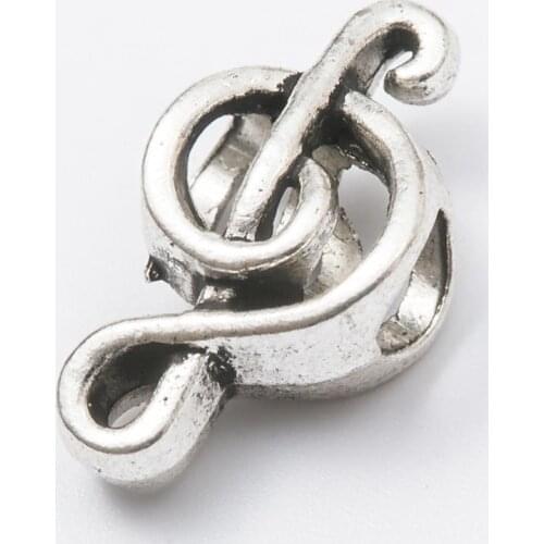 10Pcs/Lot Note Antique Silver Color DIY Zinc alloy Big Hole Spacer Bead Charm Fits European Jewelry making Bracelet js1042