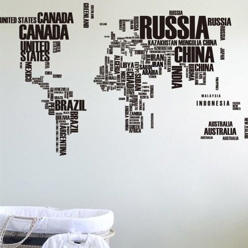 60*90*2 large world map wall stickers original creative letters map wall art bedroom home decorations wall decals