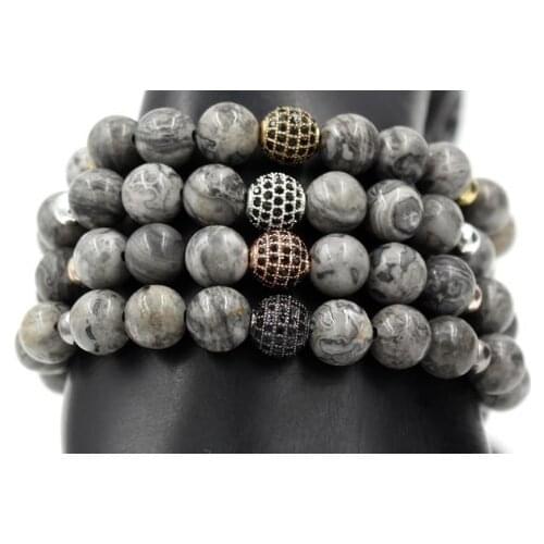 8mm jj5 gold silver Copper cz zircon cubic zirconia elastic adjusted Charm nature stone picture stone agate Onyx Bracelet