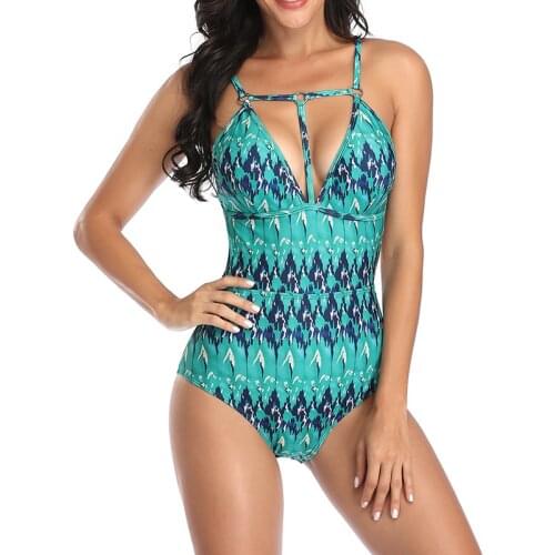 One Piece Swimwear Women Swimsuit 2021 Push Up Bathing Suit Summer Beach wear Female Printed Deep V-neck XXL Vintage