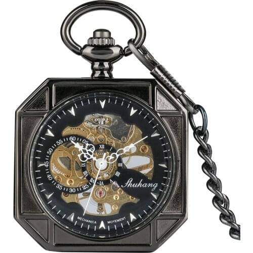 Transparent Glass Retro Mechanical Hand Winding Pocket Watch Manual Mechanism Pendant Antique Watch Gifts Men Women
