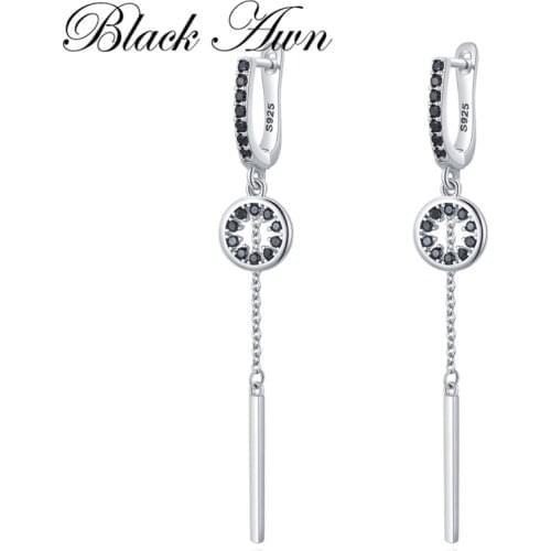 Black Awn Hoop Earrings for Women Classic 925 Sterling Silver Trendy Spinel Engagement Fine Jewelry I214