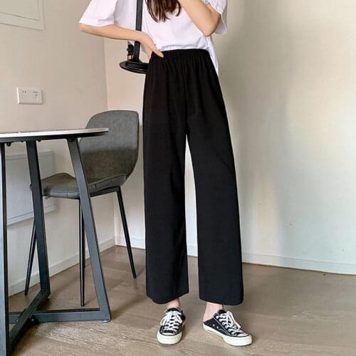 Black Wide-Leg Pencil Pants Women Vintage Straight Office Lady High Waist Long Pants Korean Loose Casual Plus Size Trouser Y660