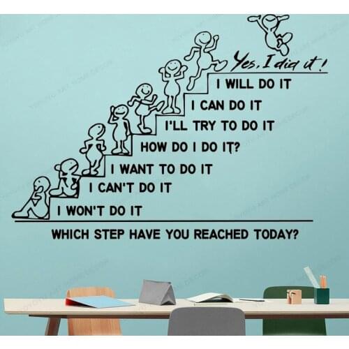 I do it Quote office Motivation Which Step Have You Reached Today Decal Stairs wall Vinyl Sticker HJ505