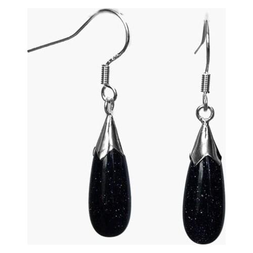 Hot sale new Style New Pair Blue Shiny Goldstone Drop &925 Sterling Silver Dangle Earrings