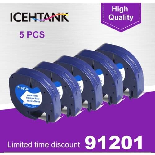ICHTANK 5PCS LT 91201 / 91221 / 91331 59422 Plastic Compatible for dymo label maker tape Letratag printer Black on White 12mm*4m