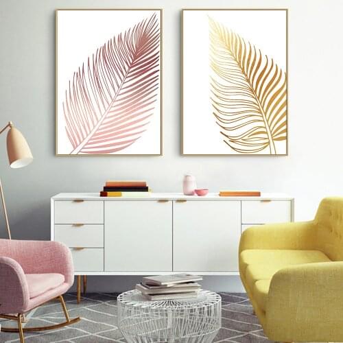 Pink And Gold Leaf Canvas Painting Poster And Printing Wall Decoration Art Picture Design Living Room Home Interior Decoration