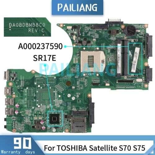 Mainboard For TOSHIBA Satellite S70 S75 Laptop motherboadrd DA0BD8MB8D0 A000237590 SR17E DDR3 Tested OK
