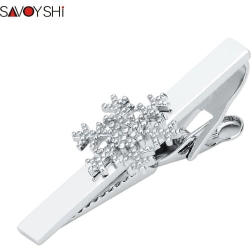 SAVOYSHI Personalise Mens Metal Snowflake Tie Clip Clamp Silver plated Tie Clip Neck Tie Bar Clasp Wedding Party Gifts Jewelry