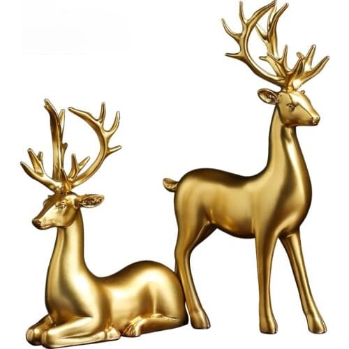 NORTHEUINS Resin Golden Couple Deer Figurines Nordic Animal Statues Gifts for the New Year Sculpture Home Decoration Accessories